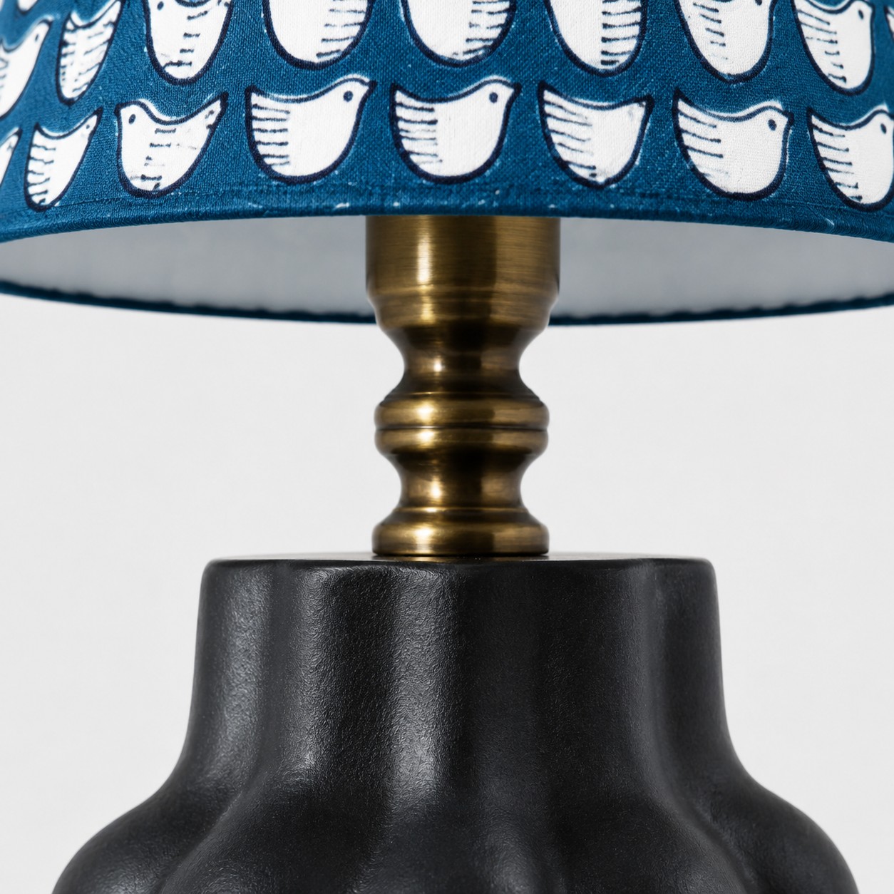 Sculptural Ceramic Table Lamp with Patterned Fabric Shade