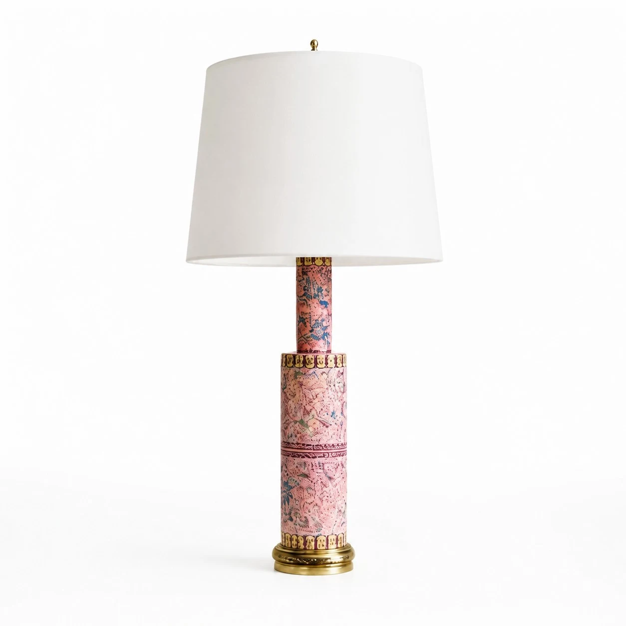 Floral ceramic table lamp on a white background