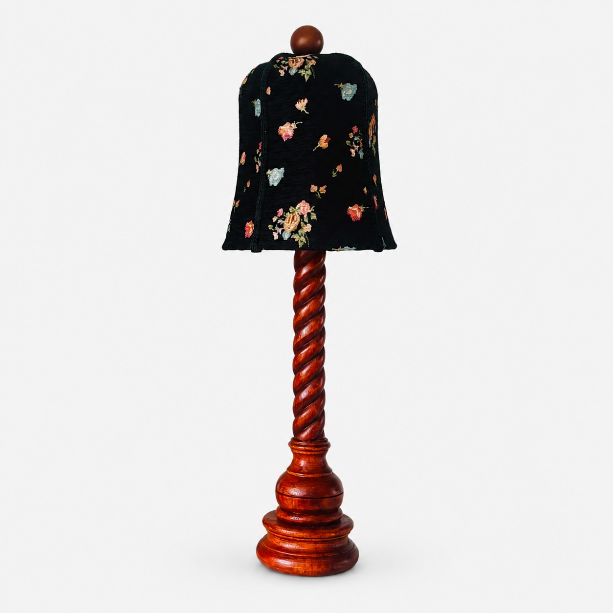 Push button floral wood table lamp