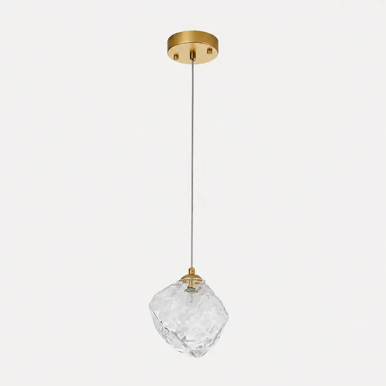 Transparent glass pendant lamp with brass-toned fittings