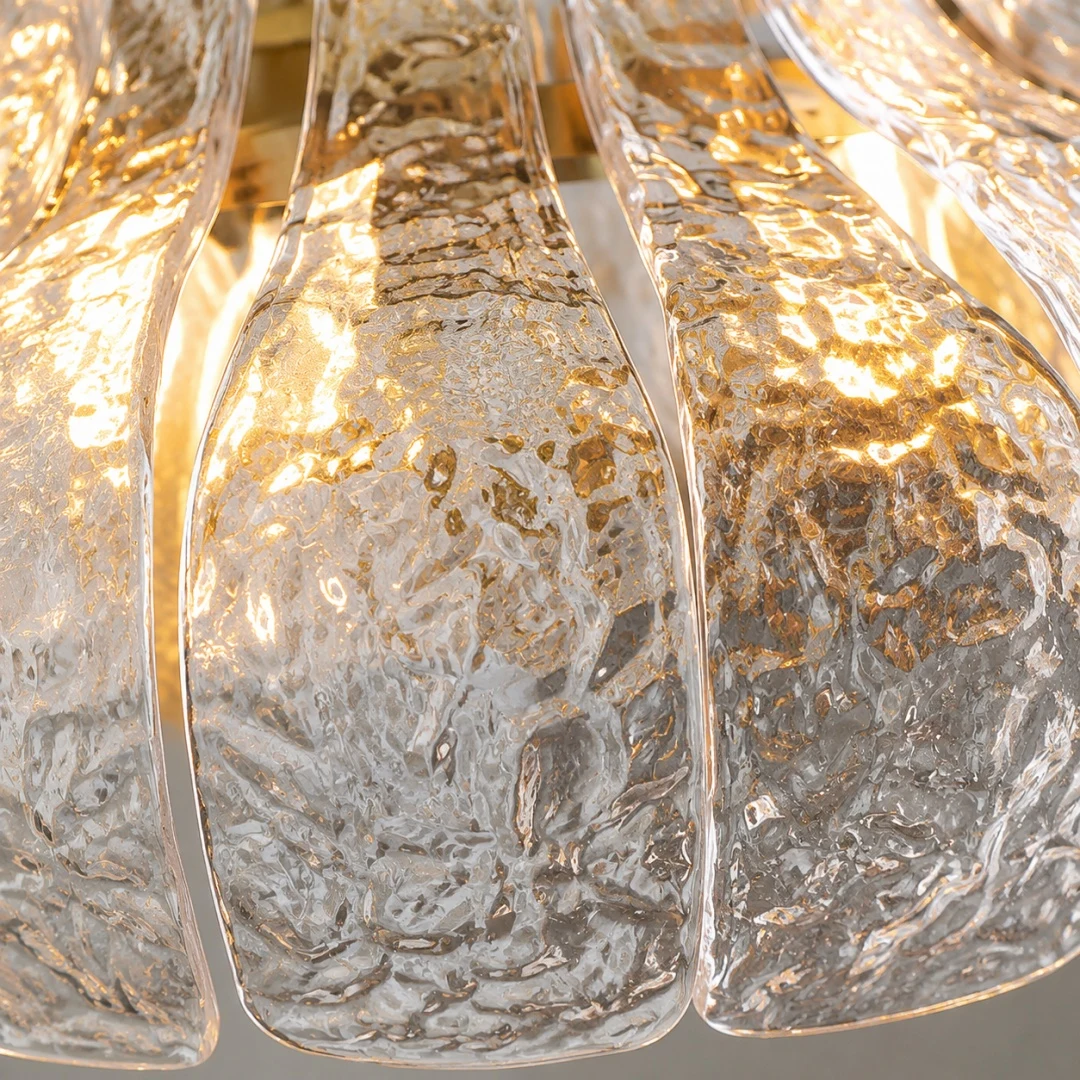 Détail de texture de pétale en verre transparent martelé