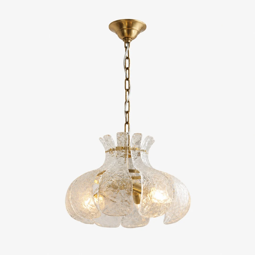 Lustre en laiton transparent et verre, diamètre 40 cm, voir la référence