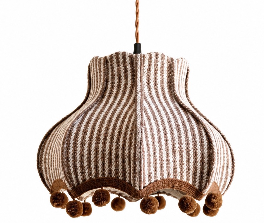 Franse vintage hanglamp met gestreepte stof - productafbeelding