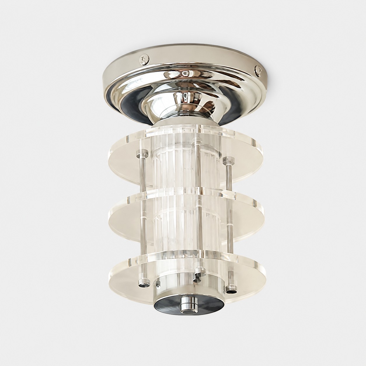 Ronde/transparante acryl + chromen plafondlamp in Bauhaus-stijl (afbeelding)
