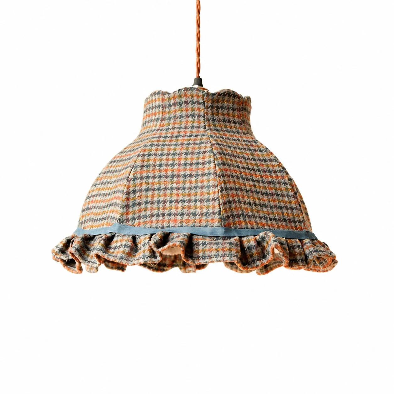 Lámpara colgante vintage de tela tweed a cuadros franceses