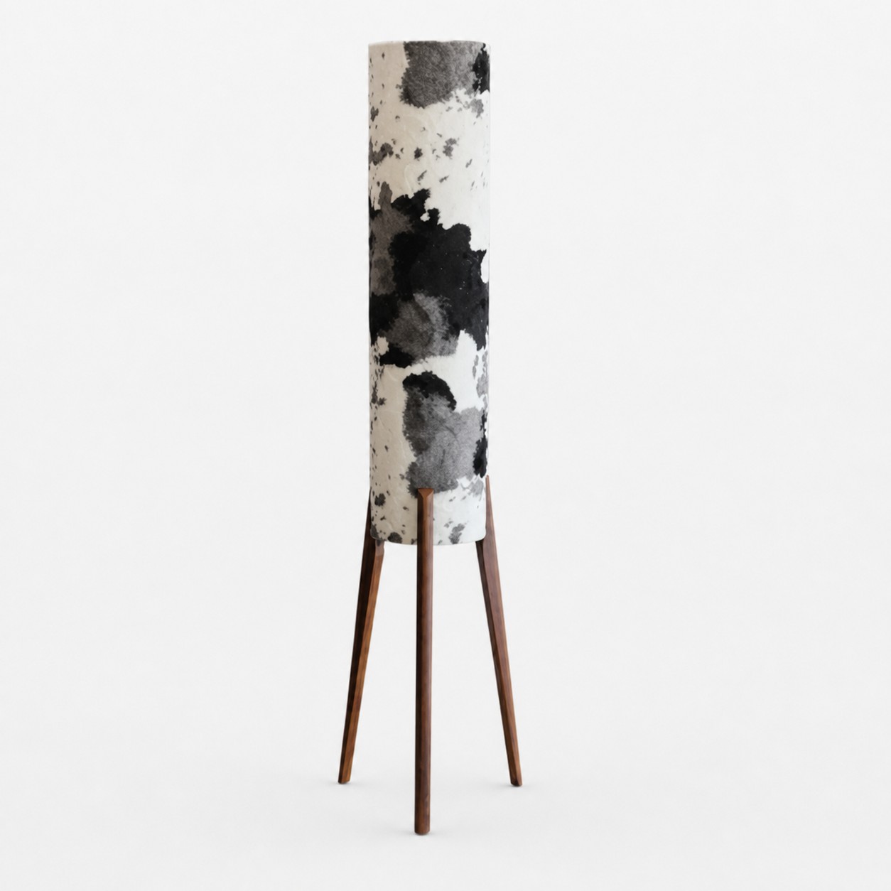 Cow Print / Textile Shade and Natural Wood / H 125 cm / H 49.2 in