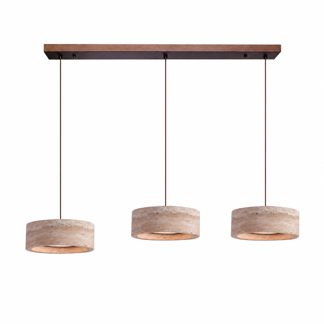 Image du produit : Suspension linéaire LED en travertin jaune à trois lumières