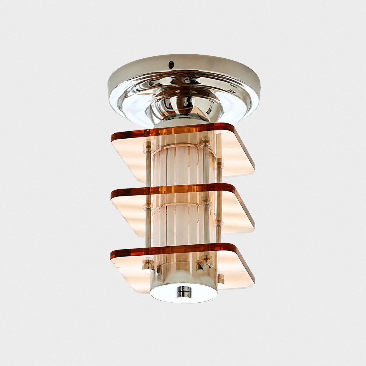 Vierkante / amberkleurige acryl + chromen Bauhaus plafondlamp afbeelding