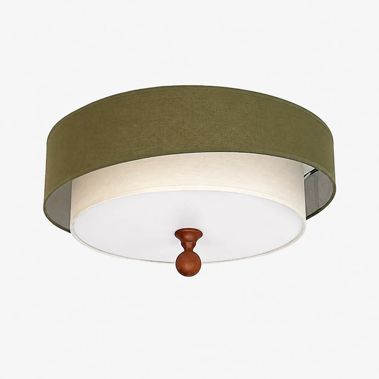 Groene en witte stoffen plafondlamp met vlakke montage