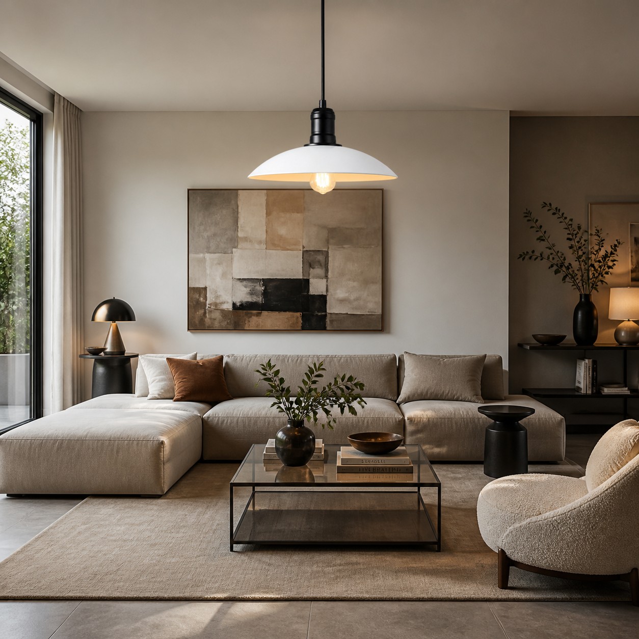 Matte Black Wide Dome Pendant Light in a room setting