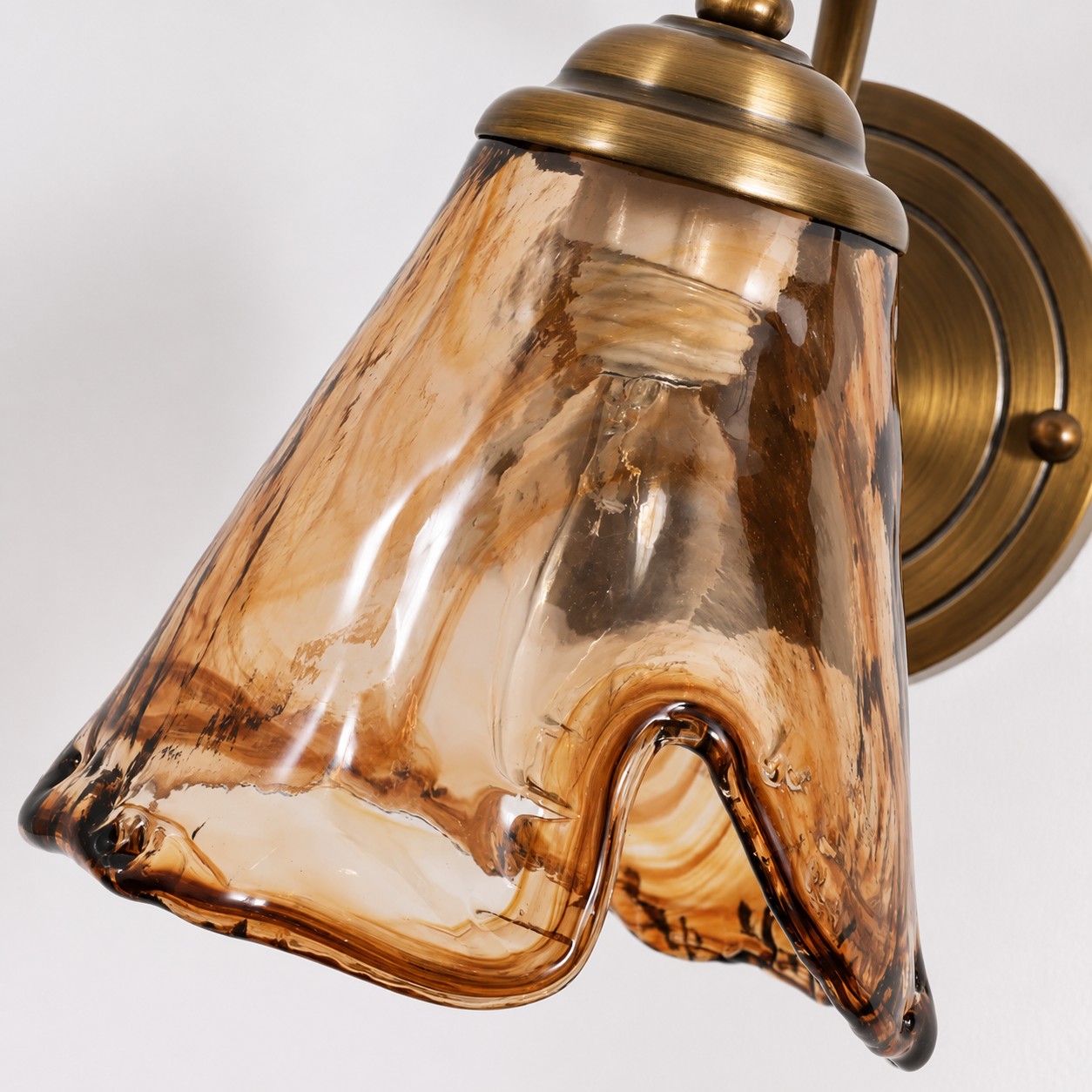 Brass Amber Glass Downlight Wall Sconce detail 1
