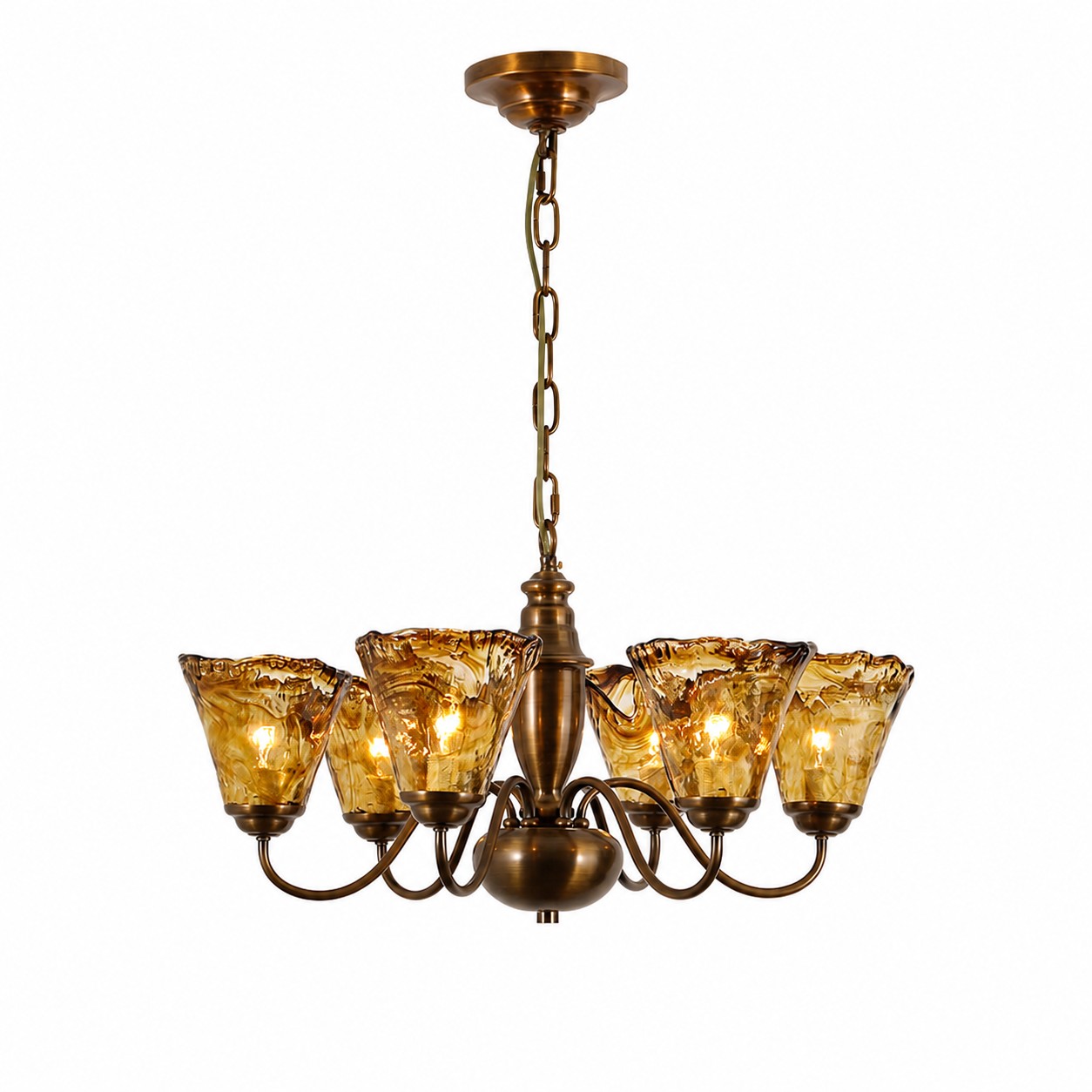 6-Light amber glass chandelier
