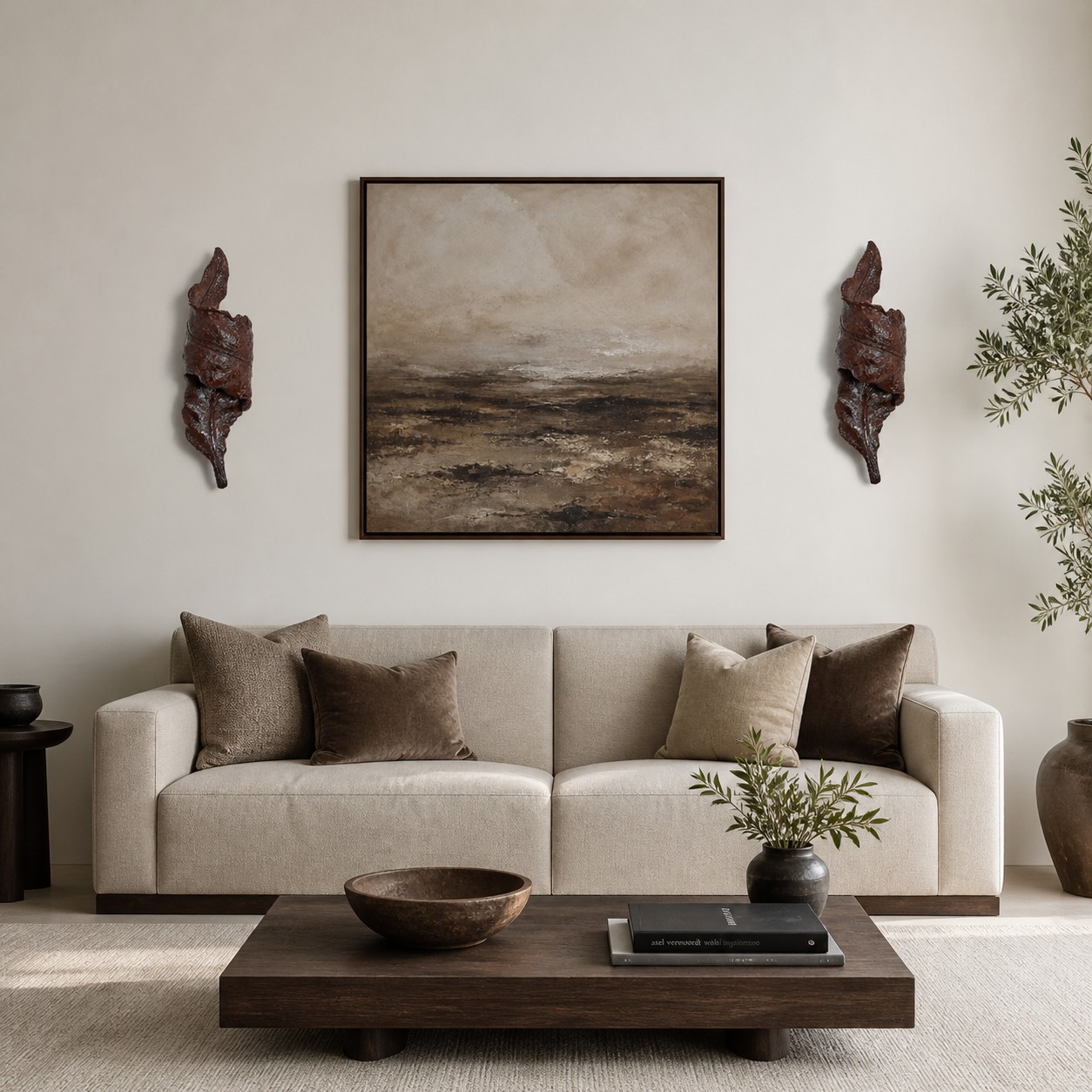 Wabi-Sabi Sculptural Resin Disc Wall Sconce in a room setting