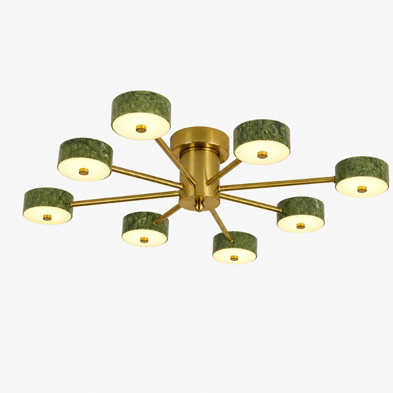 8-lichts groene jade radiale plafondlamp