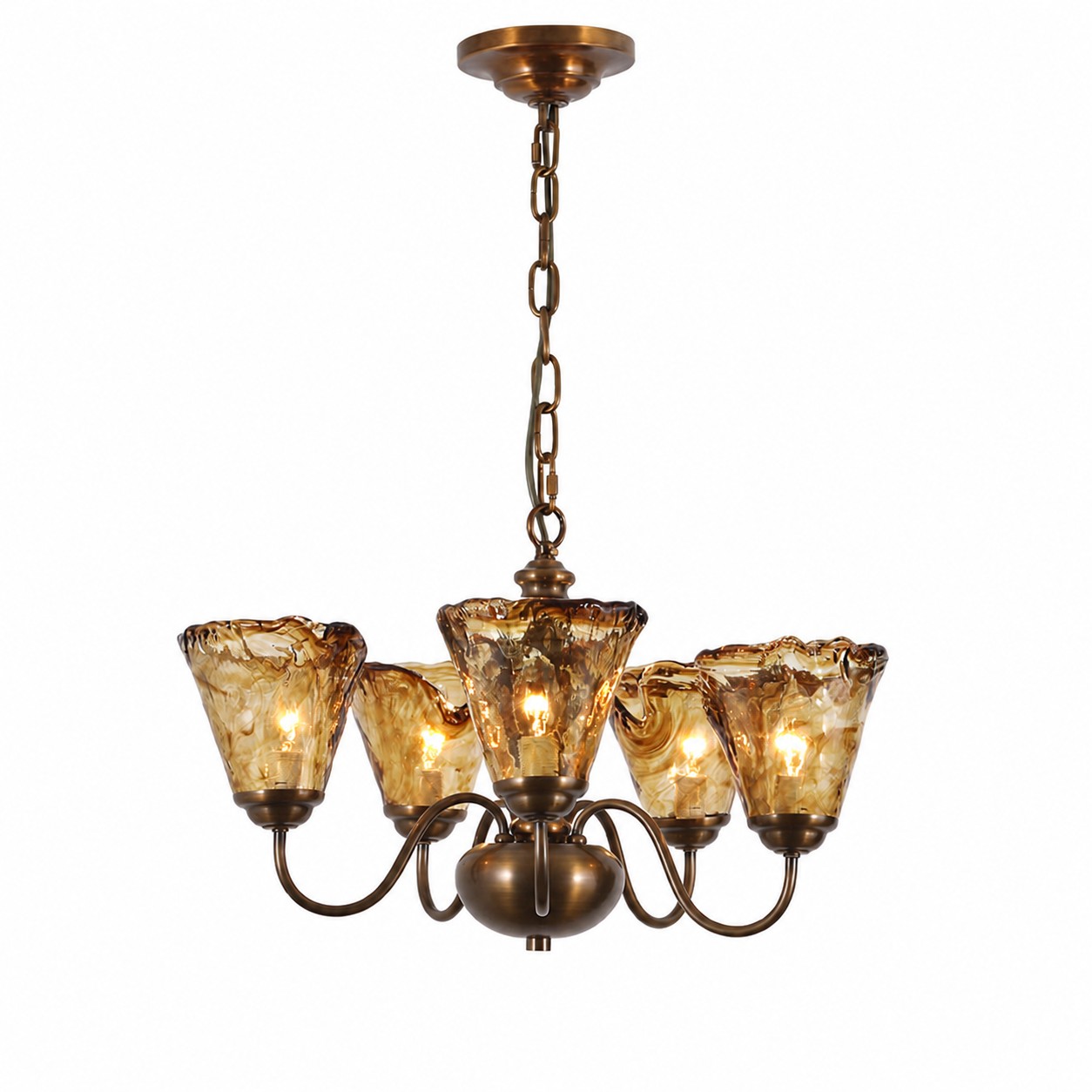 5-Light amber glass chandelier