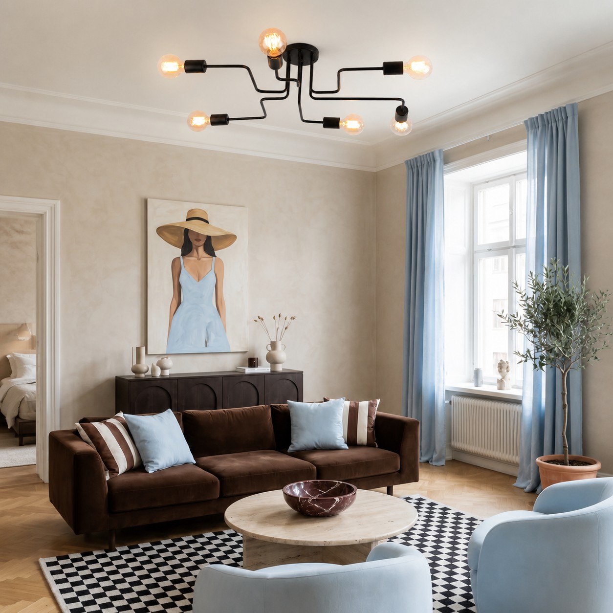 Black Spider Arm Flush-Mount Ceiling Light in a room setting