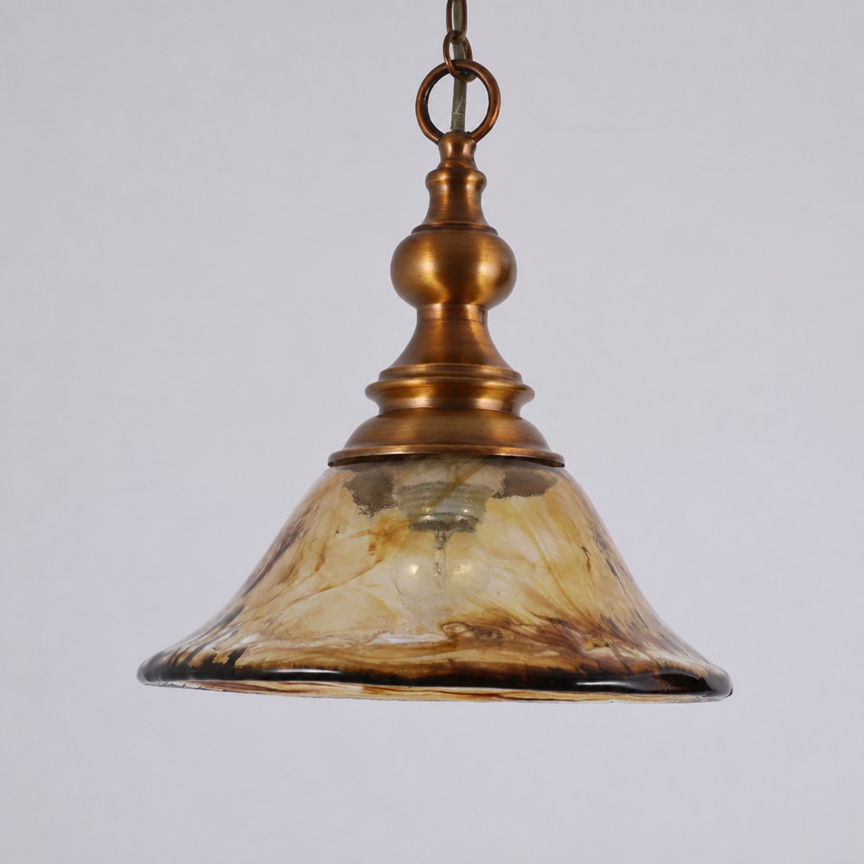 Brass and Amber Glass Mini Pendant Light detail 3