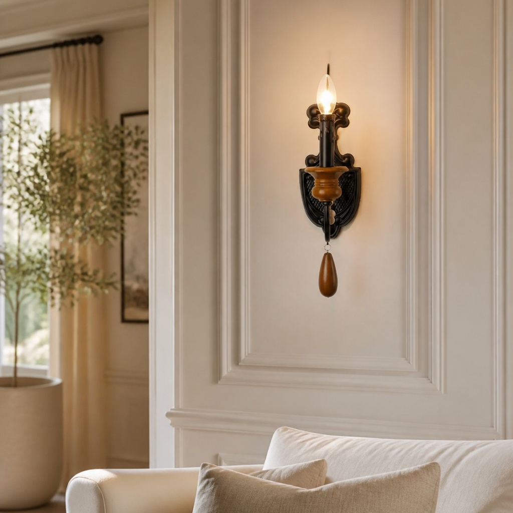 Black Beaded Candle Wall Sconce in a room setting