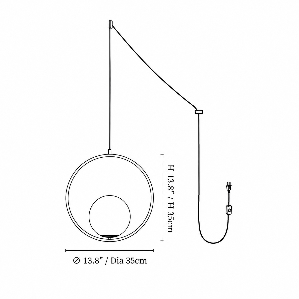 Diagrama de dimensiones circulares de 35 × 35 cm