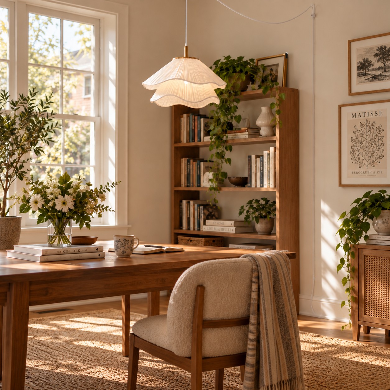 Ethereal Bloom pendant over a study table