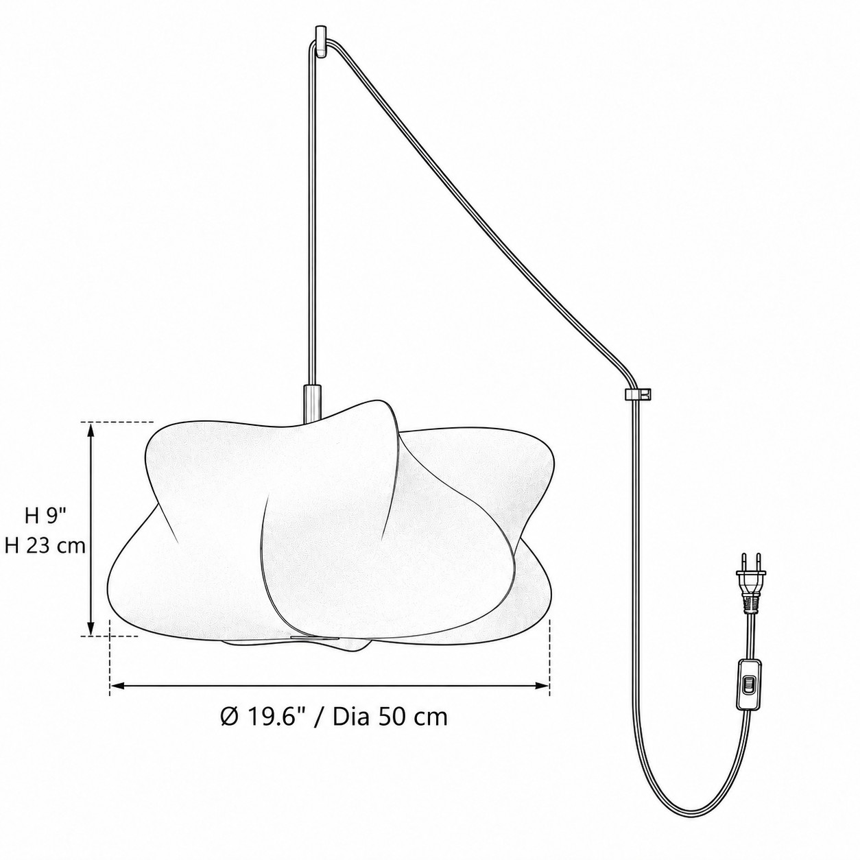Lampada a sospensione modello B, diametro 50 cm, altezza paralume 23 cm