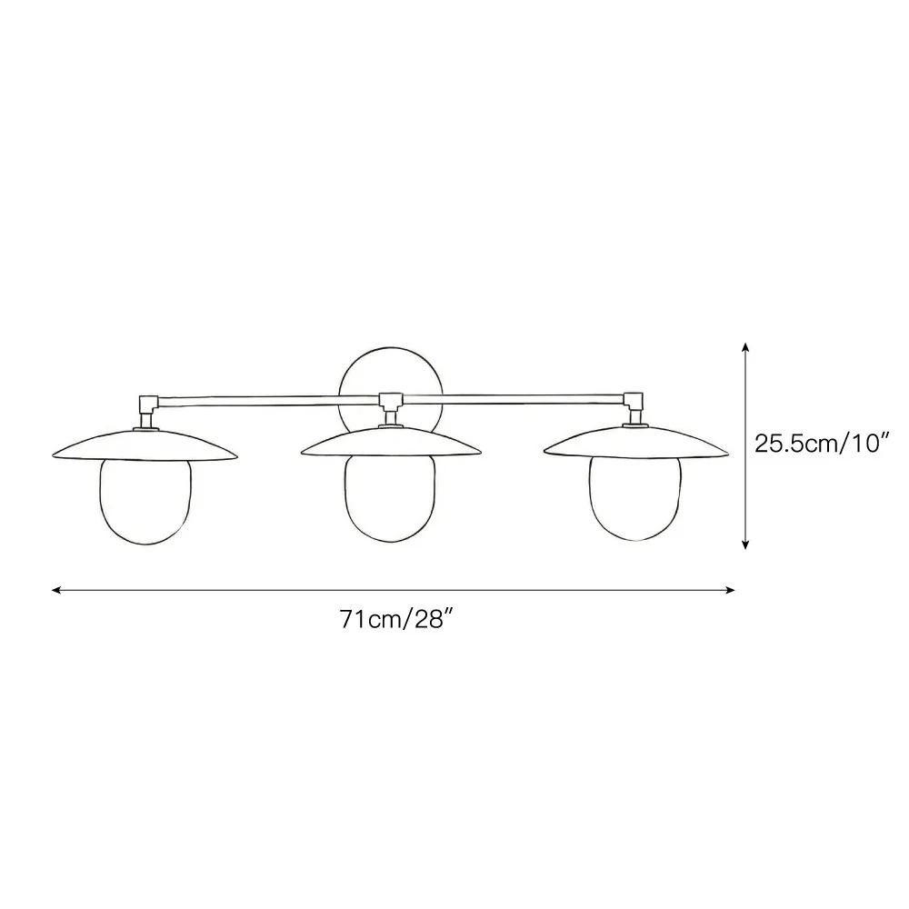 Dimensiones de la lámpara de pared de tres cabezales