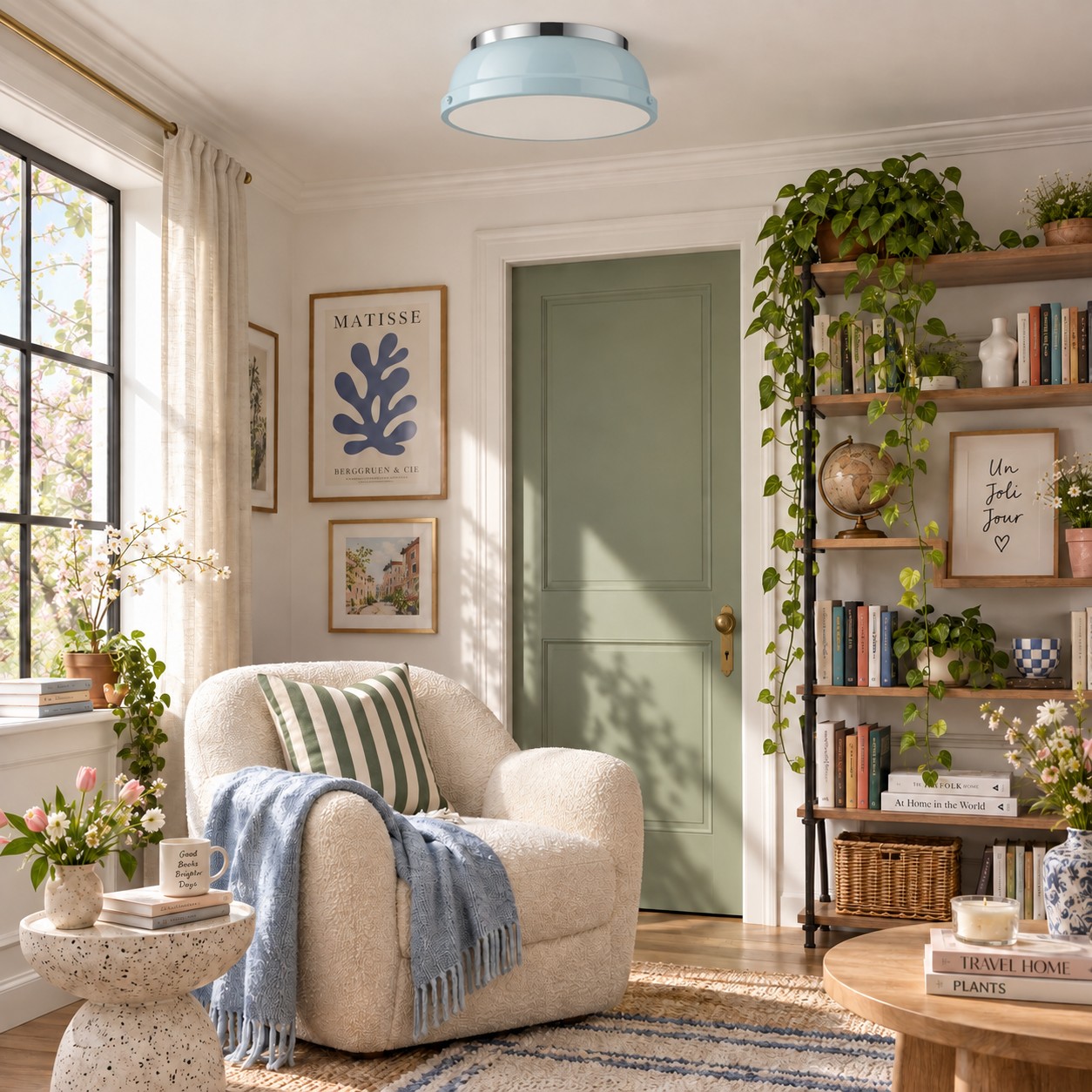 Flush mount over a reading chair in a study