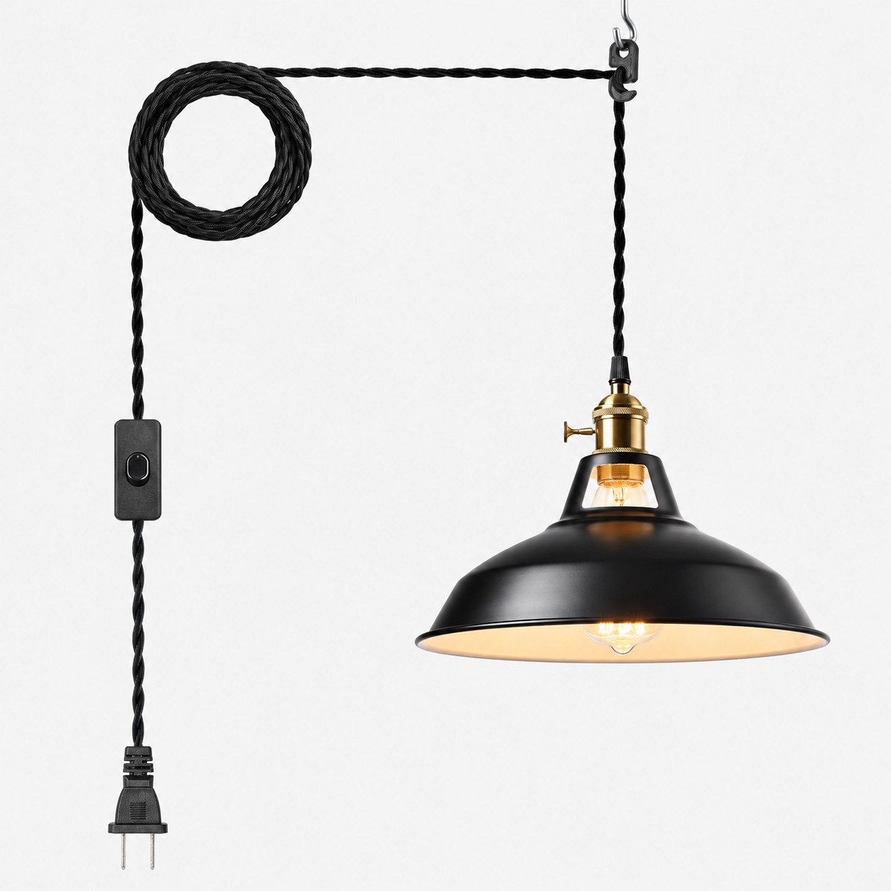Black metal barn shade pendant light