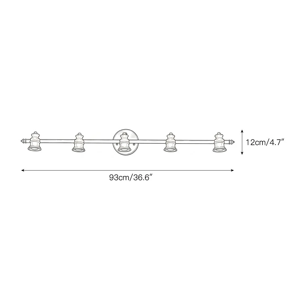 Diagrama de dimensiones de la lámpara de pared Aurelia de cinco luces