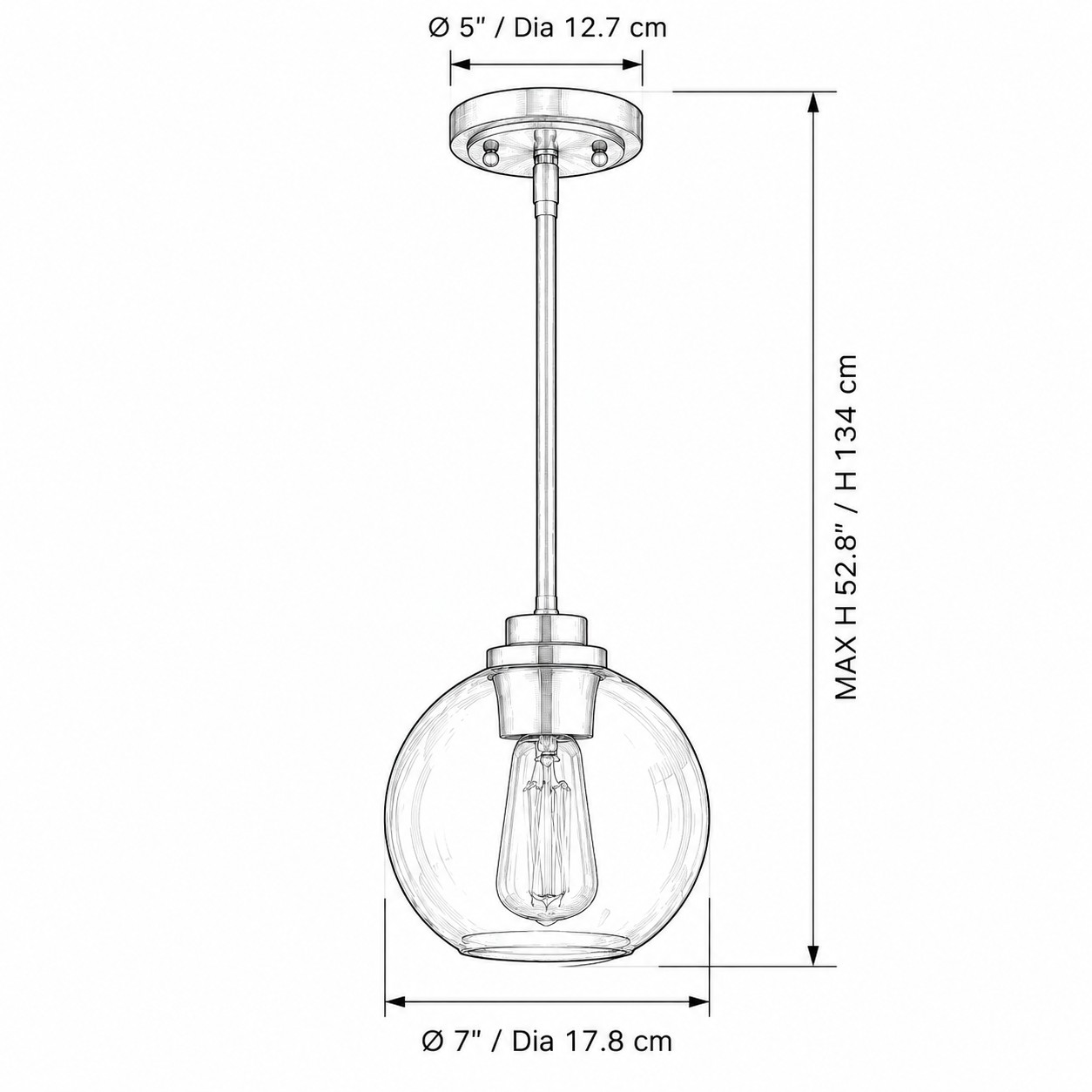 Dessin dimensionnel du pendentif globe 2 sur 2