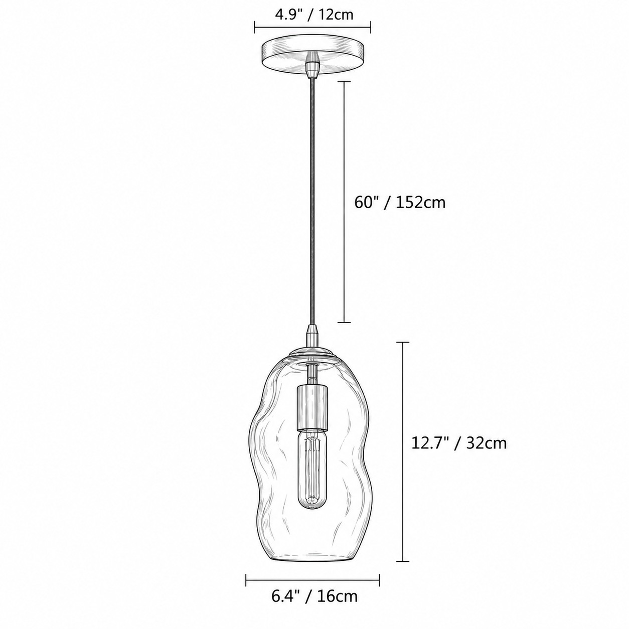 Size diagram H 12.7 in &times; Dia 6.4 in