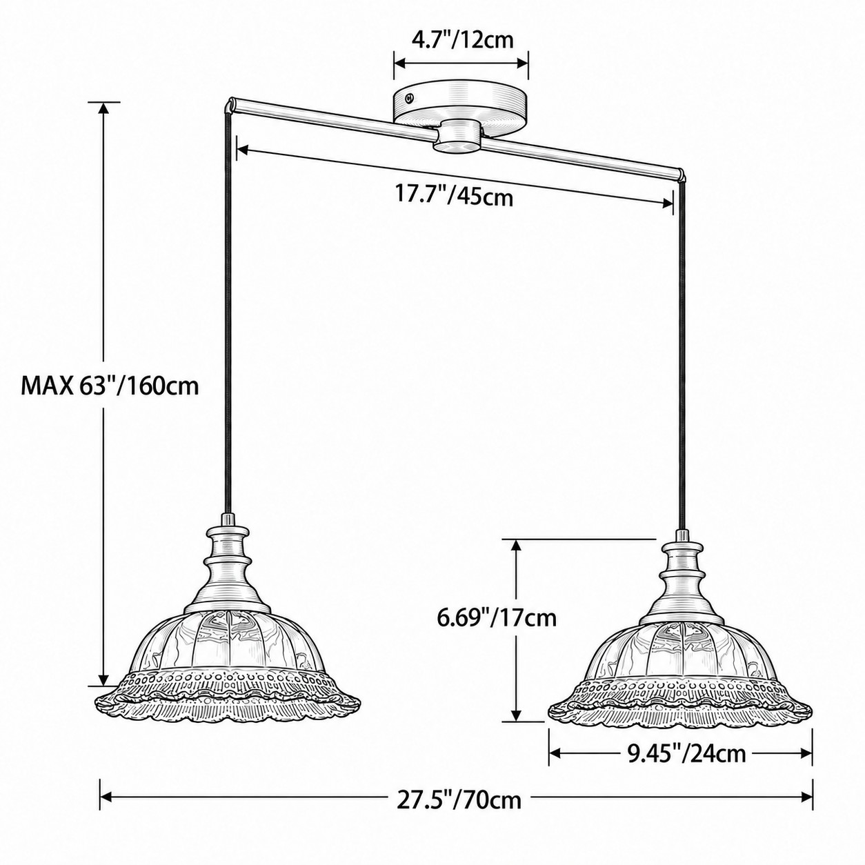 Two-light bar size diagram
