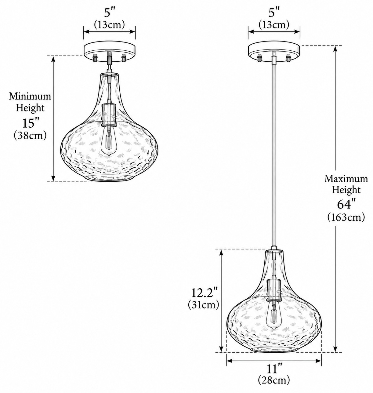 Dimensiones del colgante: 11 pulgadas (28 cm) con cordón para colgar.