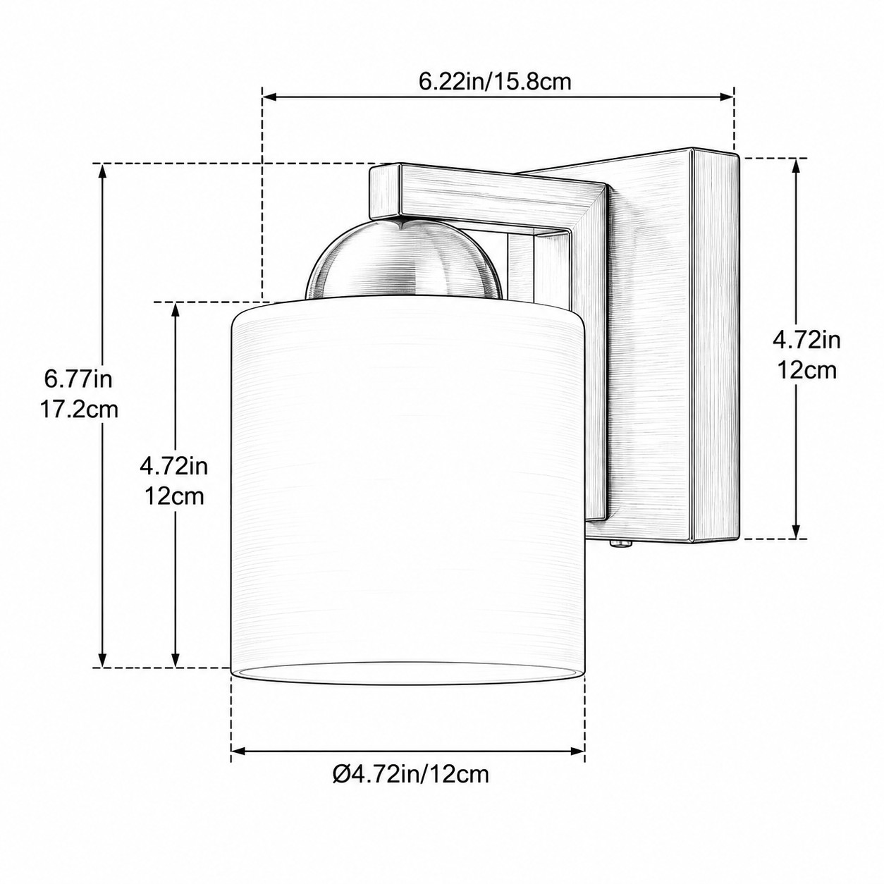 Dimensioni della lampada da bagno a 1 luce