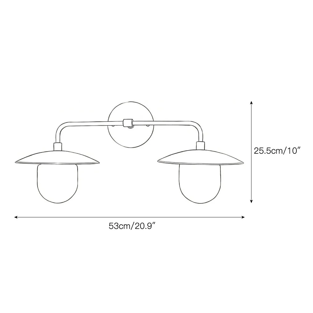 Dimensiones de la lámpara de pared de dos cabezales