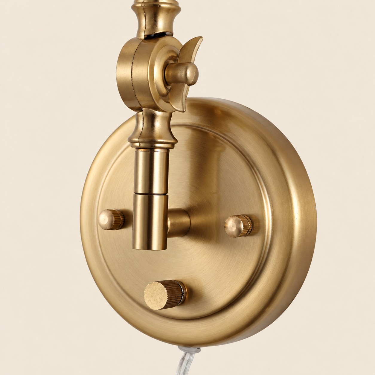 Close-up van de ronde gouden achterplaat en snoeruitgang