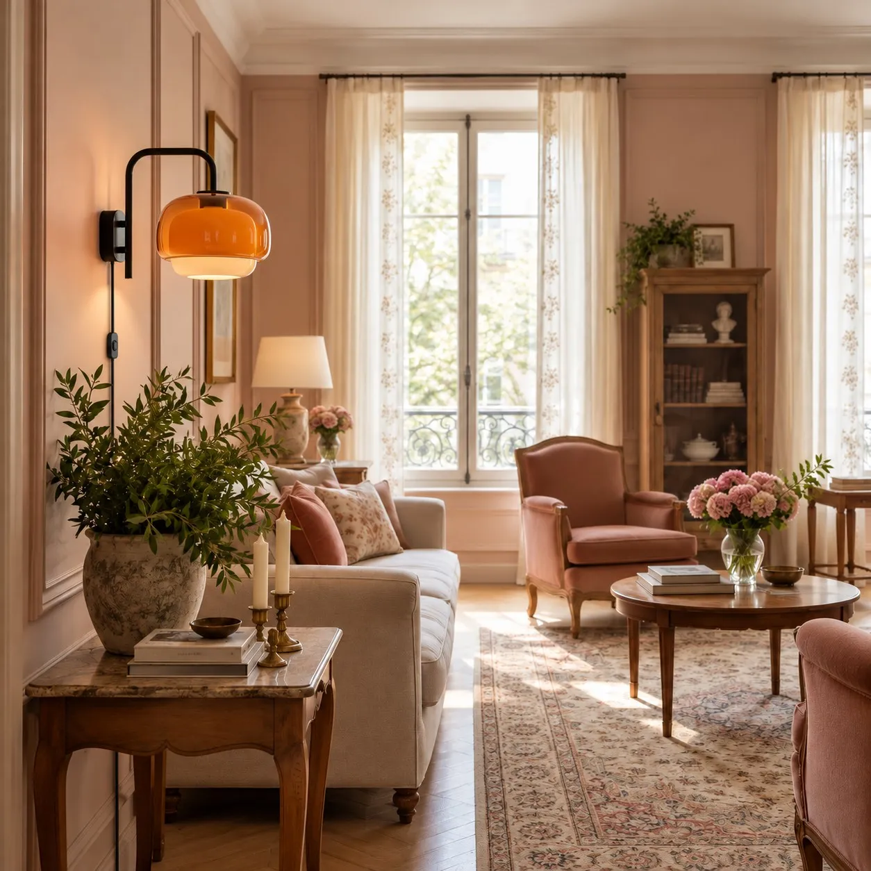 Blumenförmige, dunkelorangefarbene Harzwandlampe ausgeschaltet
