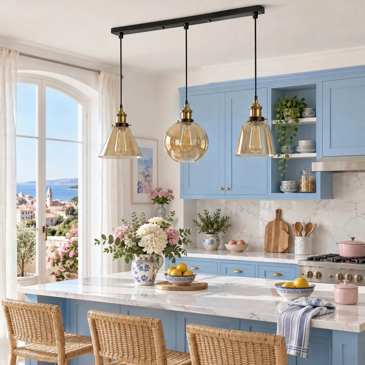 Suspension en verre de style industriel dans un cadre intérieur