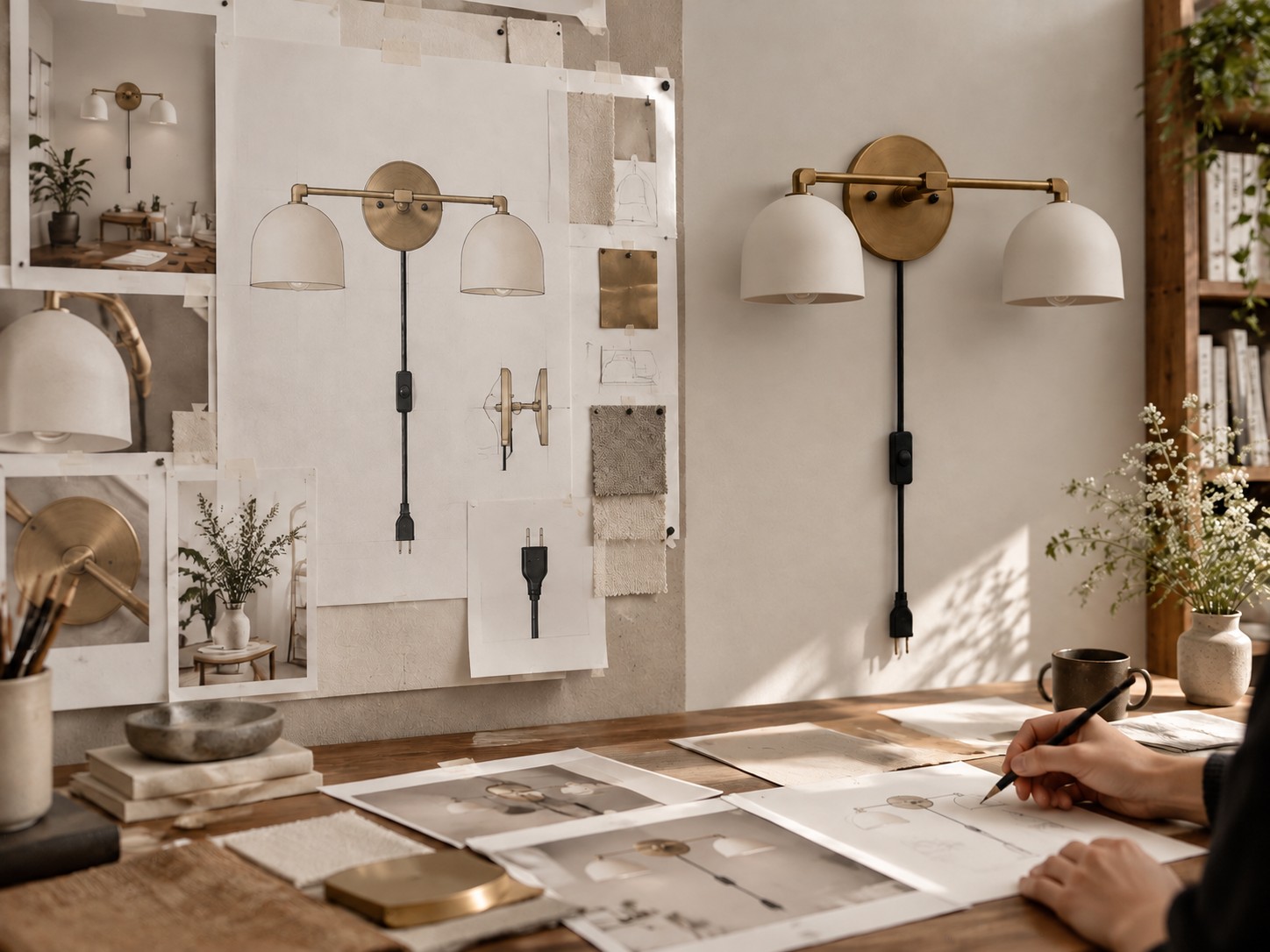 Antike Messing-Kuppellampe mit integriertem Schalter und Stecker