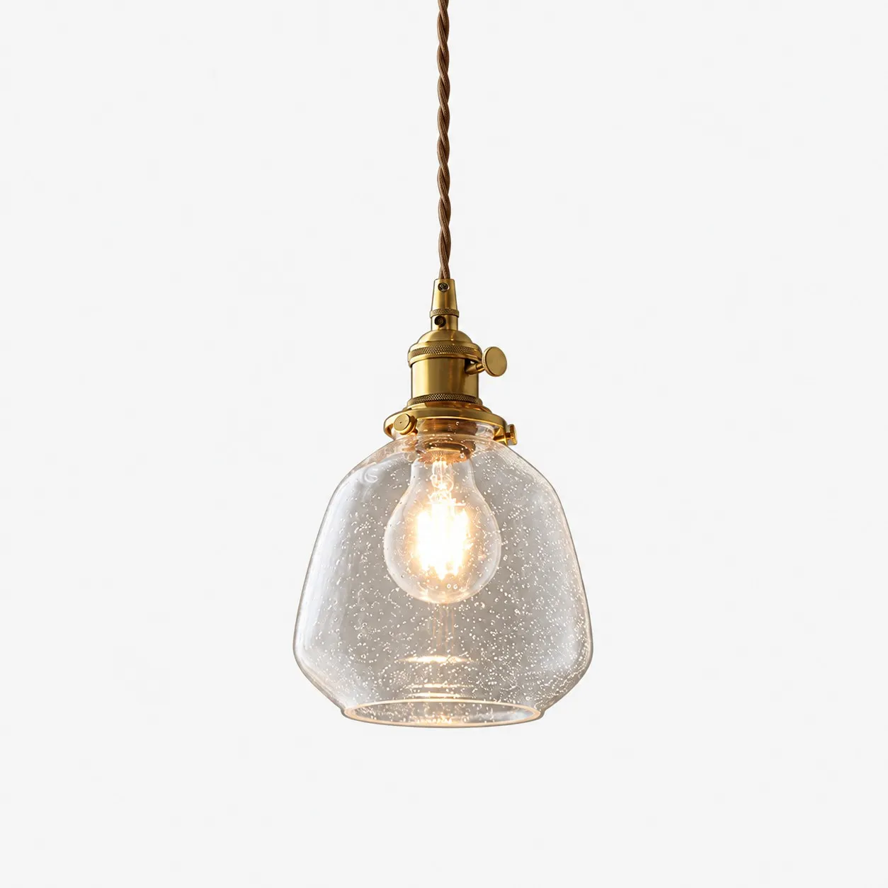 Lampada a sospensione in ottone con effetto vetro a bolle